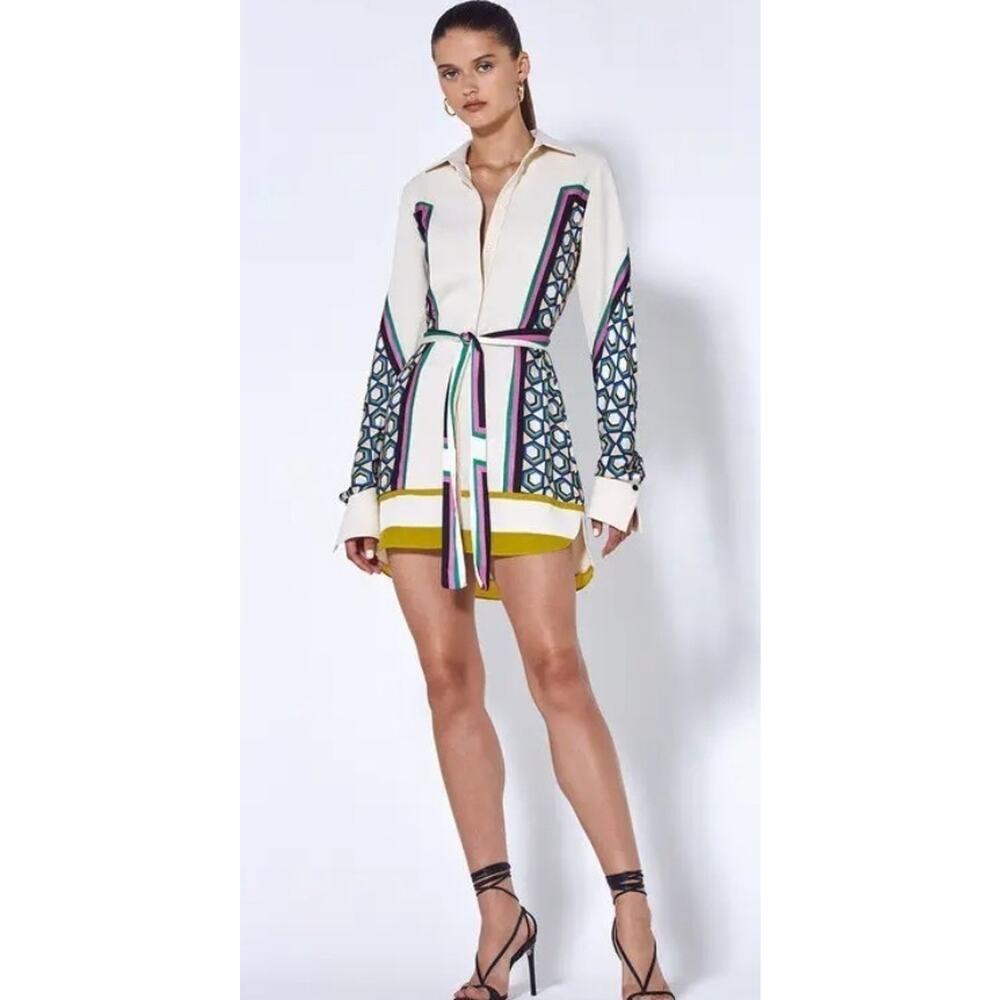 Alexis Stellar Long-Sleeve Shirt Mini Dress Belted Striped Sz M Cocktail Party - Picture 2 of 14